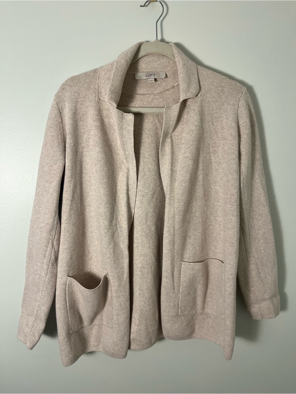 LOFT Cream Open-Front Pocket Cardigan